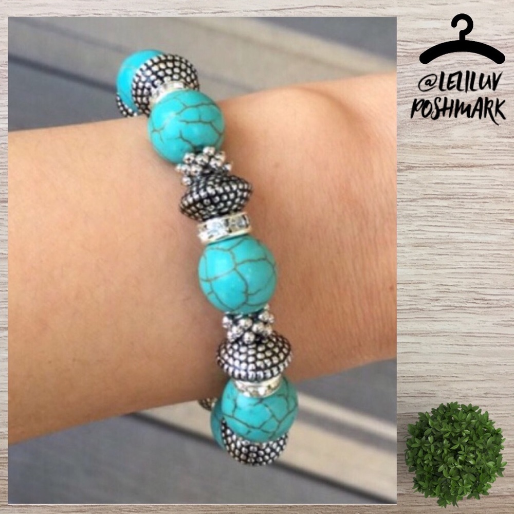 T&J Designs Simulated turquoise and crystal stretchy bracelet (L). NWT